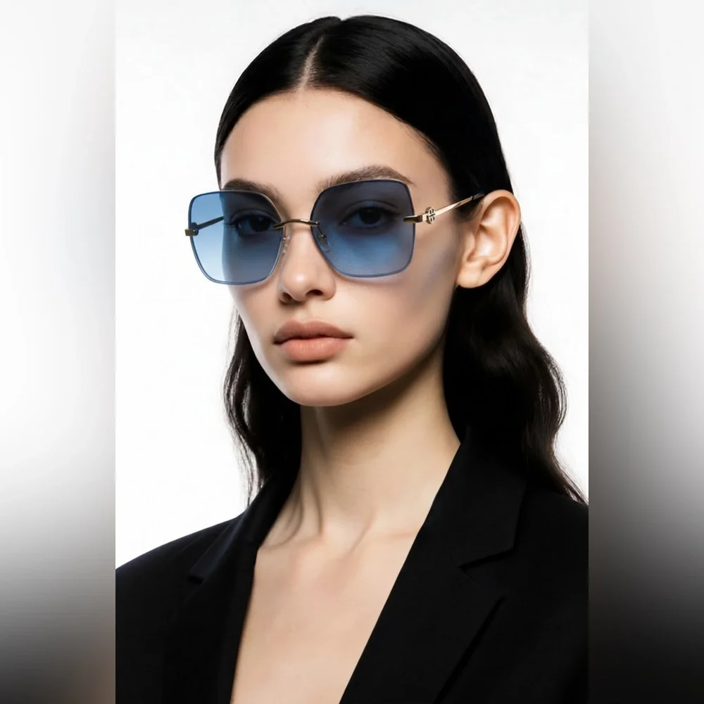 New Authentic Tory Burch TY6080 Blue Sunglasses with Orange Case